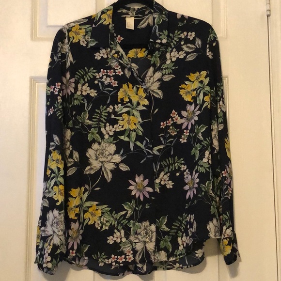 H&M Navy Floral Button-Up - Picture 1 of 1